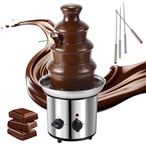 Image of 4 Tier Chocolate Fountain Machine, Electric Melting Chocolate Machine with 4 Skewers, Universal UK Plug 220V Chocolate Fountain Fondue Set for Children's Birthdays Weddings Parties
