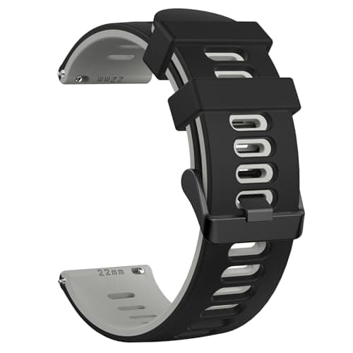 Image of Mugust Silicone Rubber Watch Bands, Quick Release Sport Watch Replacement Straps, Universal Smart Watchband with Black Stainless Steel Buckle for Men Women (22mm, Black-Gray)