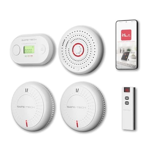 Image of SAFE TECH Smoke Alarm, Interlinked Smoke and Heat Alarm Scotland Bundle with Remote Controller, 10 Year Sensor Life Interconnected Carbon Monoxide Detector & Heat Detector for Kitchen