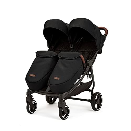 Image of Ickle Bubba Venus Max Double Stroller – Twin Pushchair from Birth to 15kg per Seat, Independent Recline Seats, Footwarmers, Rain Cover, Compact Fold, Swivel Wheels & Suspension (Black)