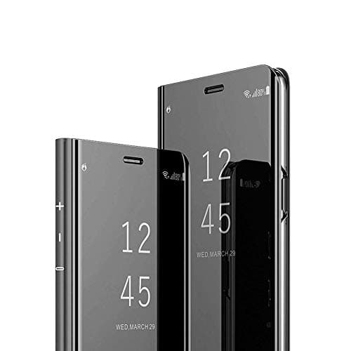 Image of HMTECH Galaxy Note 9 Case Clear View Leather Electroplating Mirror Makeup Mirror Leather Case Cover Case Cover with Stand Function for Samsung Galaxy Note 9, Black Mirror PU