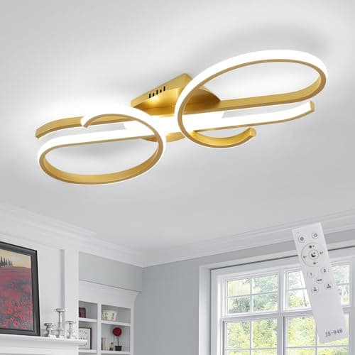 Image of DELIPOP LED Ceiling Light Dimmable, 29W Design Curved Modern Ceiling Lamp with Remote Control 3000K-6500K, Gold Ceiling Lighting for Living Room, Bedroom, Hallway & Kitchen