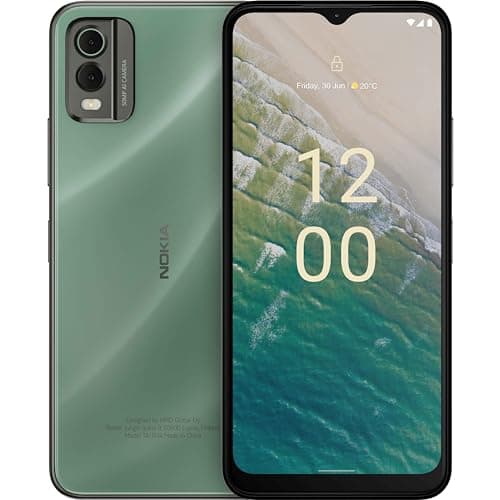 Image of Nokia C32 6.5” HD+ Smartphone with 4GB RAM/64GB ROM, 50MP/8MP cameras, 5000 mAh 3-day Battery Life, Toughened Glass back, IP52 Rating, Fingerprint sensor & Face unlock, Android 13, Dual SIM - Green
