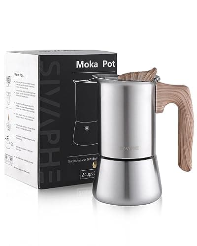 Image of Sivaphe Stovetop Espresso Maker 100ml | Italian Coffee Percolator Maker Moka Pot | Stainless Steel Coffee Pot 2 Italian Cups (2x50ml)