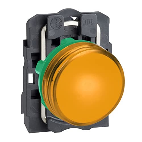 Image of Schneider Electric Harmony XB5 - Pilot Indicator Light, Plastic, Plain Lens, Integral LED, Industrial Control, 22 mm Mount, 110…120 V AC, XB5AVG5, Orange