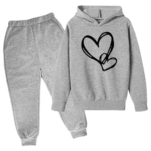 Image of Generisch Hoodie Set for Teenage Girls, Tracksuits, Oversized Outfits with Jogging Bottoms, Fashionable Clothing for Leisure, Daily Wear, gray, 13-14 Jahre
