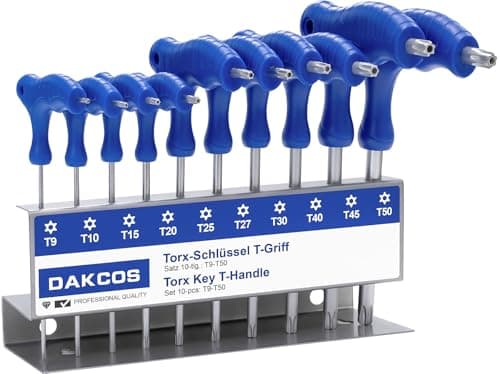 Image of DAKCOS 10 Pcs T-Handle Torx Wrench Set, T9-T50 Star Key with Storage Rack, Cr-V
