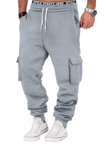 Image of Hello MrLin Joggers for Men UK Casual Drawstring Baggy Sweatpants Stretch Waist Gym Workout Tracksuit Bottoms Men with Pocket Light Grey