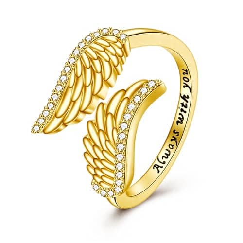 Image of Angel Wings Ring 925 Sterling Silver Feather Wings Adjustable Rings Angel Jewellery Gifts for Women Mother-Yellow Gold