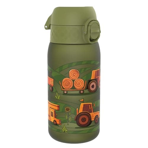 Image of ION8 Kids Water Bottle,350 ml/12 oz, Leak Proof, Easy to Open, Secure Lock, Dishwasher Safe, BPA Free, Carry Handle, Hygienic Flip Cover, Easy Clean, Odour Free, Carbon Neutral, Green,Farming Machines