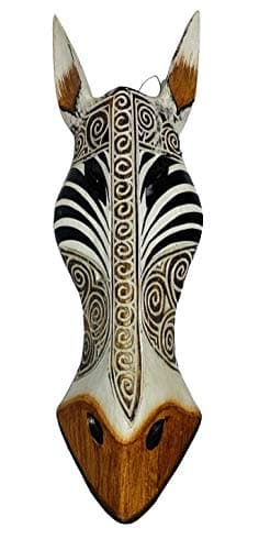 Image of My Family House Zebra Wall Hanging Mask - Swirl - Hand Carved - Albesia Wood Decoration - 50 cm