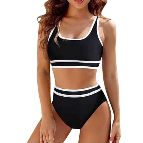 Image of Mayoii 2 Piece Swimsuit for Women Bikini Set High Waisted Bottom Padded Push Up Top Tummy Control Swimwear Swimming Costumes Bathing Suit (L, Black)