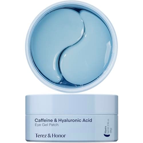Image of Terez & Honor Caffeine Eye Patches: 30 Pairs Korean Under Eye Hydrogel Masks for Puffiness, Dark Circles, Bags & Wrinkles, with Hyaluronic Acid - Hydrating & Cooling Skincare Pads, Vegan, No Fragrance