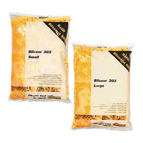 Image of Howard Leight Bilsom 303L Single-Use Foam Earplugs Refill Pack, Yellow, Bullet Shape, Uncorded, SNR 33 dB, Size Large, 1006186 (BAG with 200 Pairs)