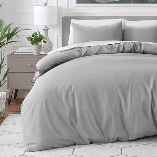 Image of Bare Home Duvet Cover Set Emperor Size - Premium 1800 Ultra-Soft Duvet Cover Set - Lightweight - Cooling Duvet Cover - Bed Duvet Cover with 2 Pillowcases (Emperor, Light Grey)