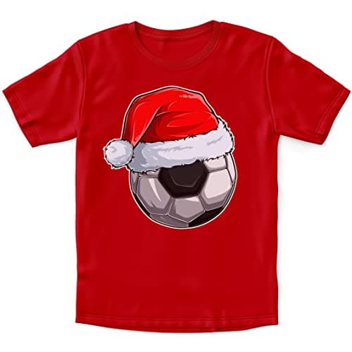 Image of Kids Football Christmas Ugly T Shirt, Funny & Unique Santa Hat Soccer Parody Christmas Tee, Xmas Shirt Gifts for Him Or Her, Simple Present for Boys and Girls, 9-11 Years, Red