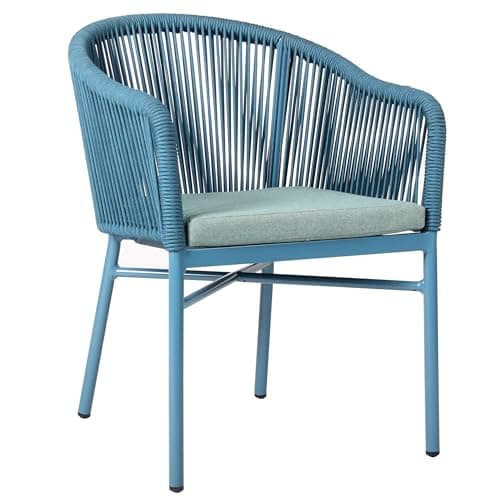 Image of BrackenStyle Fleet Rope Arm Chairs - Rope Weave Seat with Durable Metal Frame - Comfy Seat Cushion Included (Blue)