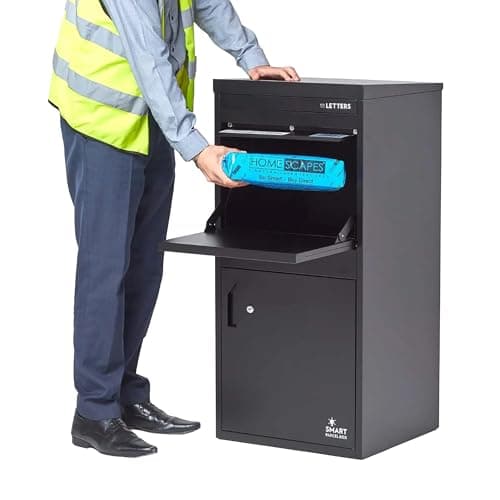 Image of SMART PARCEL BOX Extra Large Parcel Box Outdoor, 2 Door Weatherproof Black Delivery Box With Secure Front & Rear Access, Durable Galvanised Steel, Lockable For Post, Multiple Letters & Package Drop