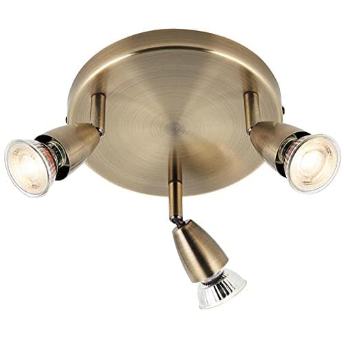 Image of Betta Lighting Ceiling Light Fittings - 3 Light Round Spotlight Fitting in Antique Brass Finish - Fully Adjustable & Dimmable Spot Lights - Requires 3 x 35W GU10 Reflector (Not Supplied)