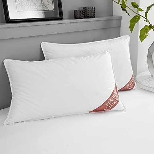 Image of GC GAVENO CAVAILIA Duck Feather Pillows 2 Pack, Comfy Hotel Quality Pillow Pair, Washable Head Support Pillow, White, (48x74cm)