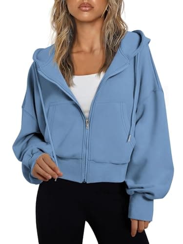 Image of Jhsnjnr Zip Hoodies for Womens Uk Long Sleeve Hooded Sweatshirts Lightweight Full Zipped Gym Cropped Hoodie Crop Tops Workout Blue