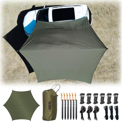 Image of Car Awning Camping SUV Sun Shelter Waterproof Universal Tent Canopy Anti-UV for Van Campervan Caravan Truck Vehicle (live Green||4.5x4.5m(no pole))