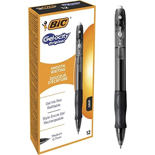Image of BIC Gel-ocity Original, Gel Ink Pens, With a Soft Grip, Seamless Smooth Writing, in Black, Medium: 0.7mm, Pack of 12