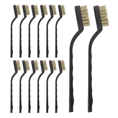 Image of 12 Pcs Mini Wire Brushes, Plastic Handles Brass Wire Brush for Cleaning Rust, Metal Work Pieces, Welding Slag and Rust, Greasy Dirt