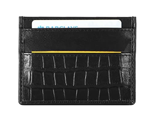 Image of Minimalist Croc Print Credit Card Pouch Money Case Real Leather Slim Card Wallet 0990 (Black)