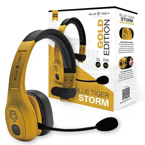Image of Blue Tiger Storm Gold - Premium Trucker Bluetooth Headset-Wireless Noise Canceling Mono Headset with Mic -High-Fidelity Sound, 30-Hour Talk Time, USB-C Charging - for Truck Drivers, Bluetooth 5.0