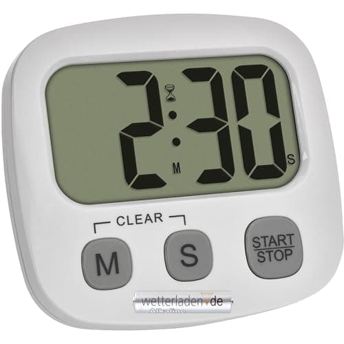 Image of TFA Dostmann 38.2057.01 Digital Sports Cooking Learning Timer with Stopwatch and Time Magnetic Large Display Egg Timer Kitchen Timer Sports Timer (White with Battery)