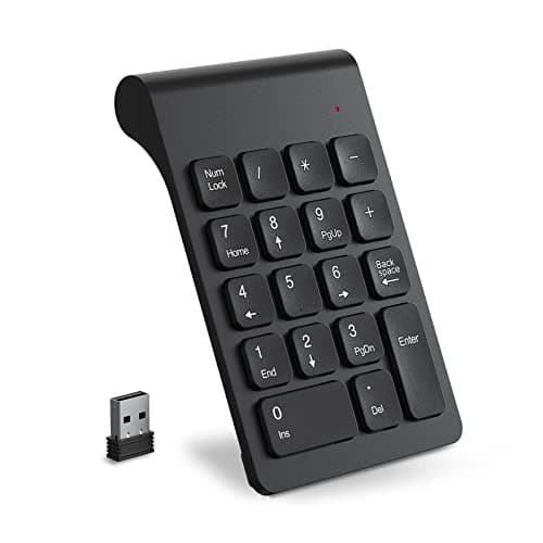 Image of cimetech Wireless Numeric Keypad, 2.4G Portable Ergonomic Mini Numpad with USB Receiver 18Keys Office Calculating Number Pads for Laptop, Notebook, Desktop, Computer, PC (Black)
