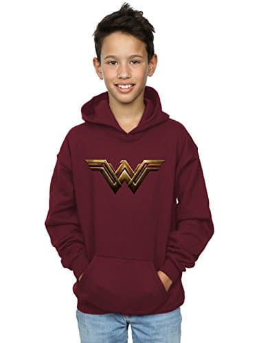 Image of DC Comics Boys Justice League Movie Wonder Woman Emblem Hoodie 9-11 Years Burgundy