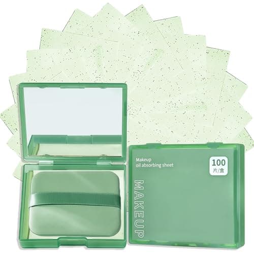 Image of 100-Sheets Oil Blotting Sheets for Face with Mirror & Puff - Absorbs Oil, Controls Shine, Portable for Skin Tending & Makeup
