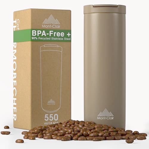 Image of Mont-Clair Insulated Coffee Cup Travel Mug 550ml - Coffee Mug - 100% Leak-Proof - Keeps hot for 12 Hours - Travel Cup - Made of Recycled Stainless Steel (Earth)