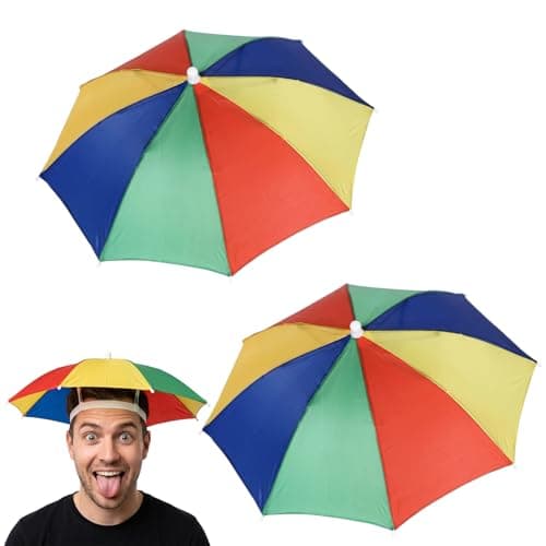 Image of Umbrella Hat Adult, Rainbow Umbrella Hat with Hands-Free Sun and Rain Protection, Ideal for Fishing Travel, Gardening Activities, and Outdoor Adventures, 2 Pcs Mini Umbrella Caps with 52 cm Diameter