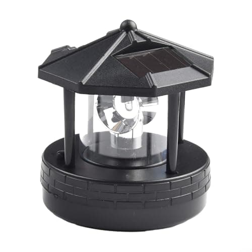 Image of LUCKCDUO LED Beacon Rotating Garden Lights, Solar Rotating Lighthouse Beacon Tower LED Light Outdoor Garden Light, For Garden(black)