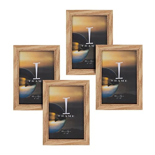 Image of Widdop and Co IFrame Oak Finish Set of 4 Photo Frames - 4" x 6" - Contemporary Picture Frame - Tabletop and Wall Mounting - Stylish Home Décor Frames for Photos