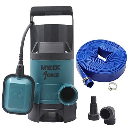 Image of MYLEK Submersible Water Pump 750W Electric, 14000L/H, 5m Layflat Hose for Clean or Dirty Water with Float Switch, 10M Power Cable - for Floods, Pools, Gardens, Ponds, Hot Tubs