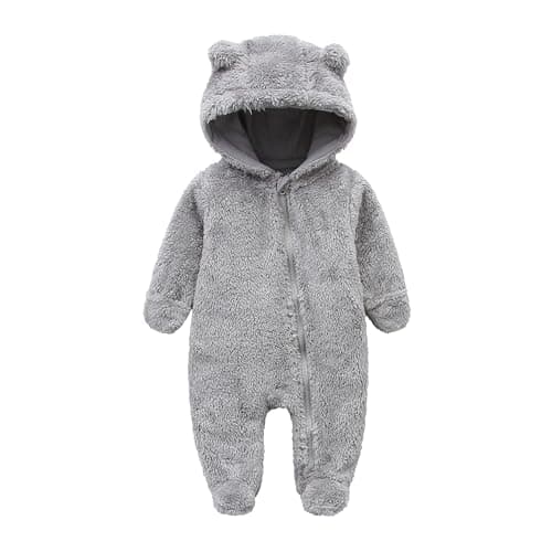 Image of KIDDLETOWN Baby Snowsuit Newborn Fleece Hooded Romper Jumpsuit Cartoon Bear Baby Snowsuit Boy and Girl One-Piece Suit with Hood Zipper Romper Outwear 6-9 Months