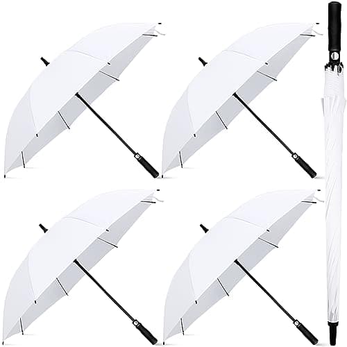 Image of Weewooday 4 Pack Large White Umbrella Wedding Golf Windproof and Rainproof Automatic Umbrella Bride Bridegroom Party(Eva Handle)