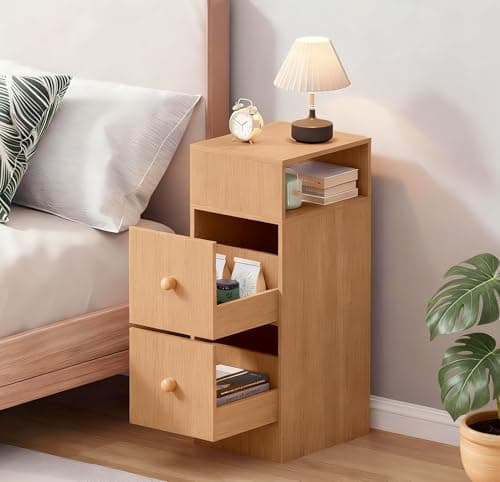 Image of Pantanal Slim Wood Bedroom Nightstand on Wheels Bedside Table Cabinet with Storage Shelf, Narrow Living Room End Table Sofa Side Table File Cabinet (Walnut)