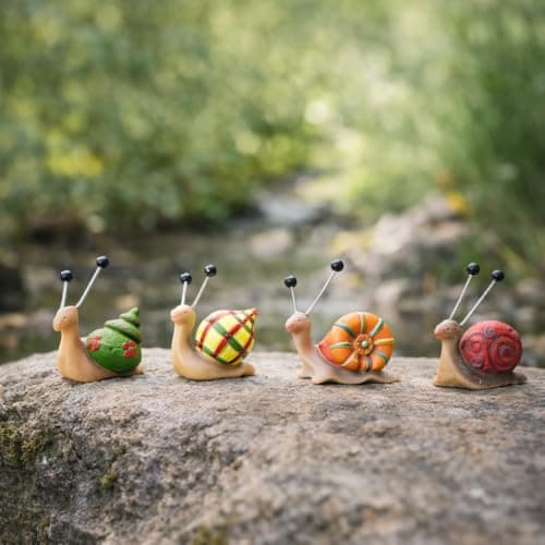 Image of HomeZone Mini Snail Ornaments Set of 4 – Colourful Resin Animal Garden Decorations with Wobbly Antennae – Small Outdoor Garden Statues for Plant Pots, Fairy Gardens, Patio & Home Décor