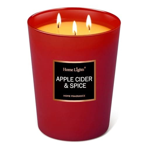 Image of HomeLights Scented Candles, 33.3 oz Large Jar, Natural Soy Candles 3 Cotton Wicks, Smokeless Long Lasting 130 hrs, Aromatherapy Candle Gift for Women & Men, Apple Cider & Spice