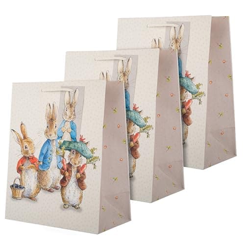 Image of Hallmark Peter Rabbit Medium Gift Bags, Birthday, Easter, New Baby, Birth, Christening, Pack of 3, White, Red, Blue