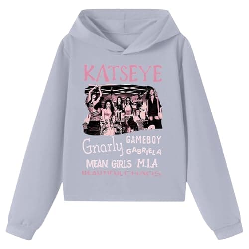 Image of TBNRFrags Girls Hoodie Long Sleeve KATSEYE Fans Graphic Sweatshirt Hoodie For Kids Fashion Hoodie Child Tops Jumper (UK, Age, 9 Years, 10 Years, Regular, Grey)