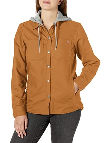 Image of Dickies Women's Hooded Shirt Jacket, Brown Duck, XL