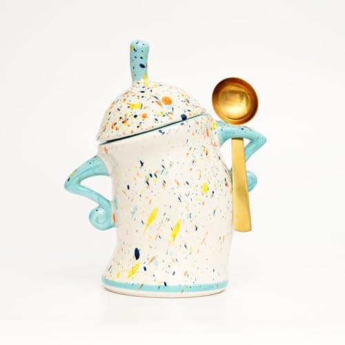 Image of Canister With Attitude,Large Capacity Cute Sassy Tea Pot Storage with Airtight Lid Fun Food Jar Stylish Teapot Large Ceramics Lid, Creative for Coffee, Tea, Sugar, and Spices,With Spoon (Cyan)