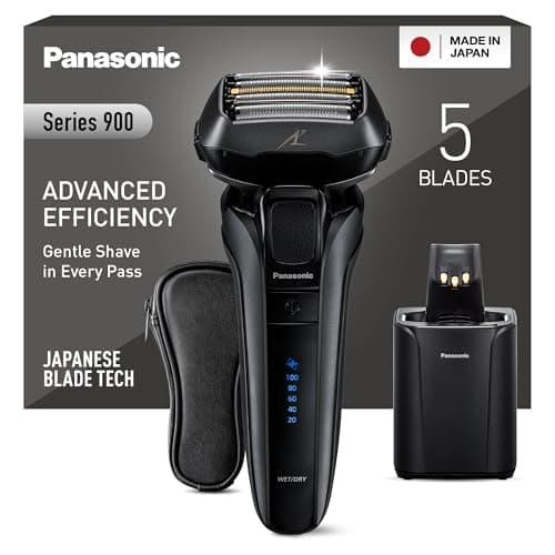 Image of Panasonic ES-LV9U Wet & Dry 5-Blade Electric Shaver for Men - Precise Clean Shaving with Cleaning & Charging Stand, Black - UK 2 pin plug