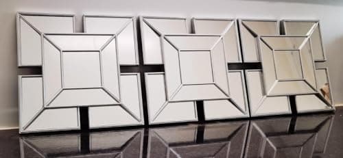 Image of DEENZ Wall Mirrors decorative Set Of 3 Art Deco Style Mirrors 1920 design, wall mounted beautifull living room bedroom hallway mirrors (Silver)